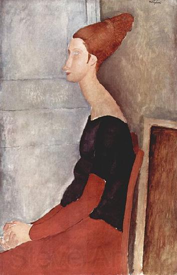 Amedeo Modigliani Portrat der Jeanne Hebuterne in dunkler Kleidung Norge oil painting art